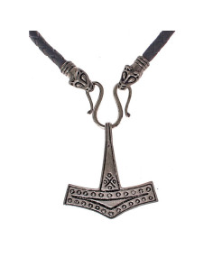 Collar de cuero vikingo con el Mjölnir de Bornholm