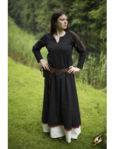 Schwarze mittelalterliche Tunika mit langen Ärmeln für Damen