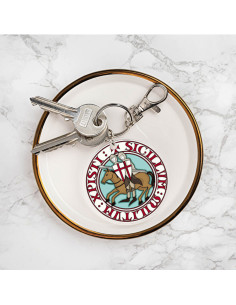 Ronde sleutelhanger Tempeliers in methacrylaat, 6 cm.
