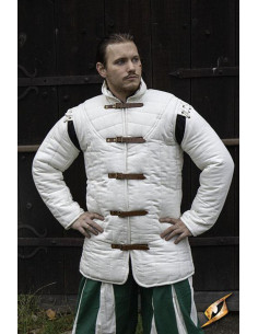 Mittelalterlicher gesteppter Gambeson in Naturweiß