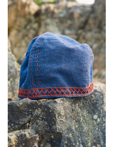 Blaue Wikingermütze Modell Anders, mit Stickerei