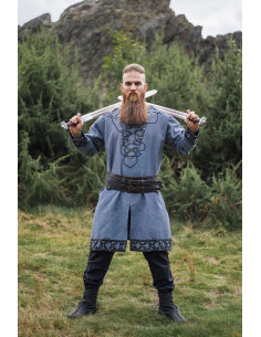 Dekoreret vikingetunika Erik, blågrå 2