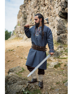 Freki Viking tuniek met hand borduursel, blauwgrijs