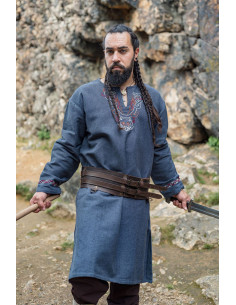 Freki Viking tuniek met hand borduursel, blauwgrijs 2