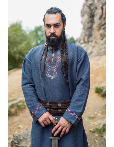 Beter Verkeerd deed het Freki Viking tuniek met hand borduursel, blauwgrijs ⚔️ Tienda Medieval Maat L Beter Verkeerd deed het Freki Viking tuniek met hand borduursel, blauwgrijs ⚔️ Tienda Medieval Maat L
