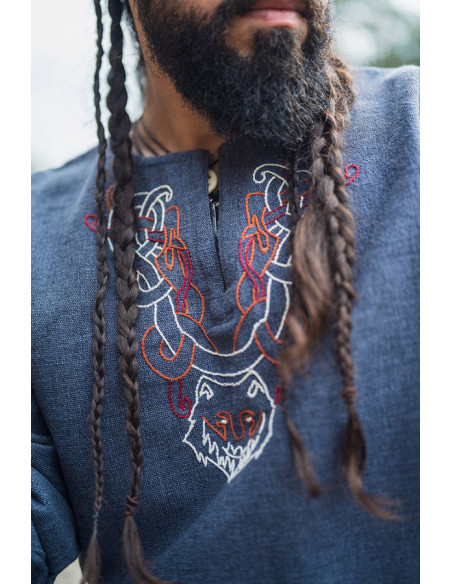 Freki Viking tunika med håndbroderi,...