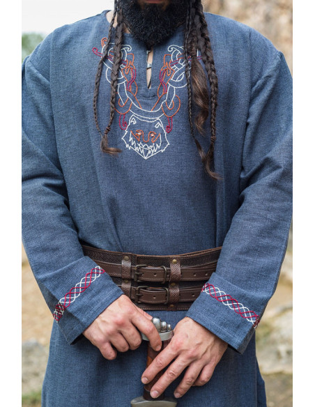Freki Viking tunika med håndbroderi,...