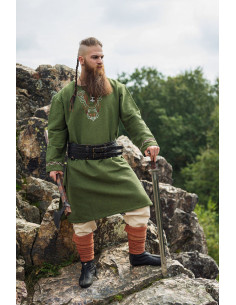 Freki Viking tunika med håndbroderi, grøn farve