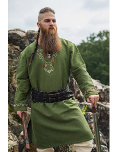 Freki Viking tuniek met handborduurwerk, groene kleur 2