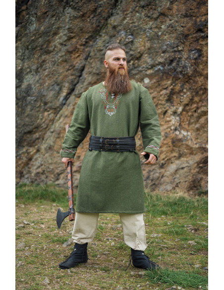 Freki Viking tunika med håndbroderi,...