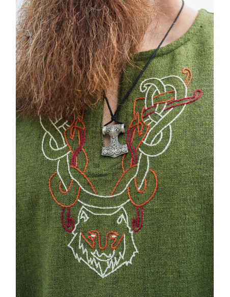Freki Viking tunika med håndbroderi,...