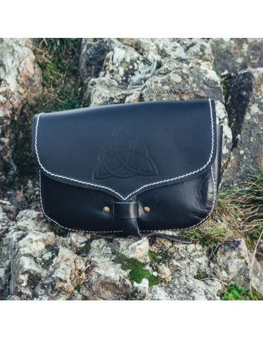 Hulda Leder Wikingertasche mit keltischem Knoten, schwarz