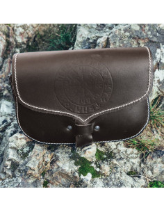 Riñonera vikinga de cuero Folkvar con Vegvisir marrón