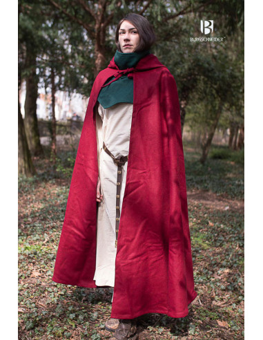 Capa medieval lana Hibernus, color rojo