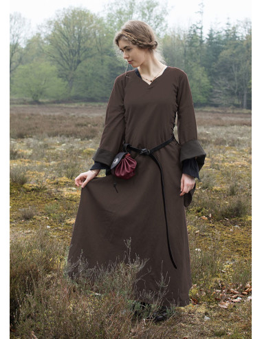 Vestido medieval abierto Bliaut Amal, marrón