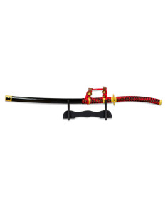 Katana tachi decorativa roja-negra con soporte