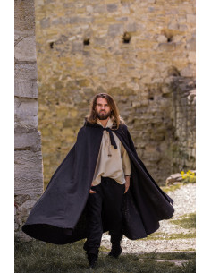 Capa medieval clásica Elinor negra con capucha corta, Unisex 2