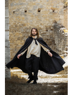 Capa medieval clásica Elinor negra con capucha corta, Unisex