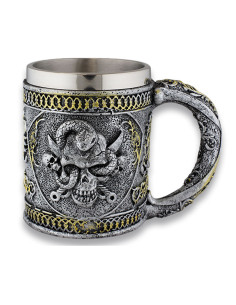 Taza calaveras y serpiente en aluminio y resina