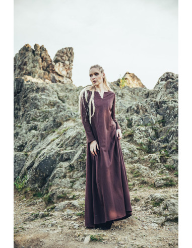 Vestido de mujer vikinga modelo Lina, marrón oscuro