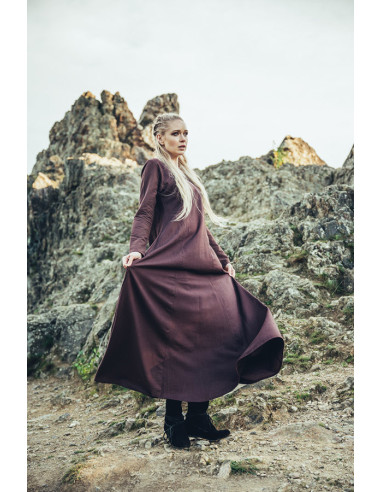 Vestido de mujer vikinga modelo Lina, marrón oscuro
