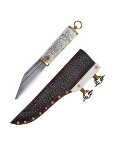 Cuchillo Seax vikingo pequeño, empuñadura en hueso,...