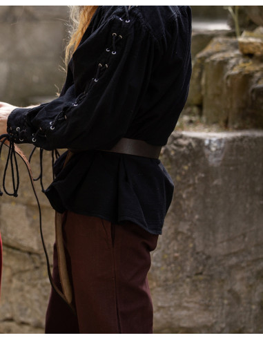 Camisa medieval Adrián con cordones, blanca o negra