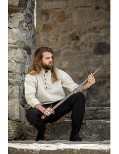 Mittelalterhemd aus dicker Baumwolle, Modell Anton, natur