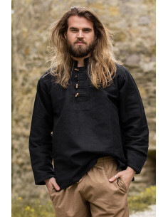 Mittelalterhemd aus dicker Baumwolle, Modell Anton, schwarz
