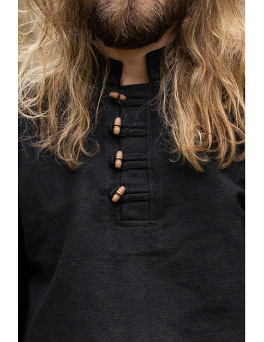 Camisa medieval en algodón grueso modelo Anton, negro