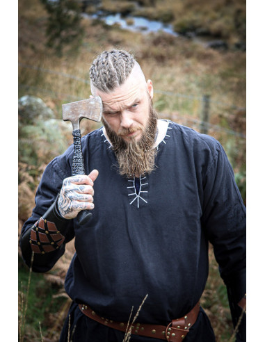 Ropa Ropa para hombre Disfraces azul-gris Túnica vikinga con bordados 