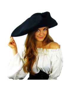 Sombrero Hugo pirata tricornio en lana, negro