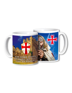 Tempelritter-Tasse aus Keramik mit Schwert, Burg und Legende
