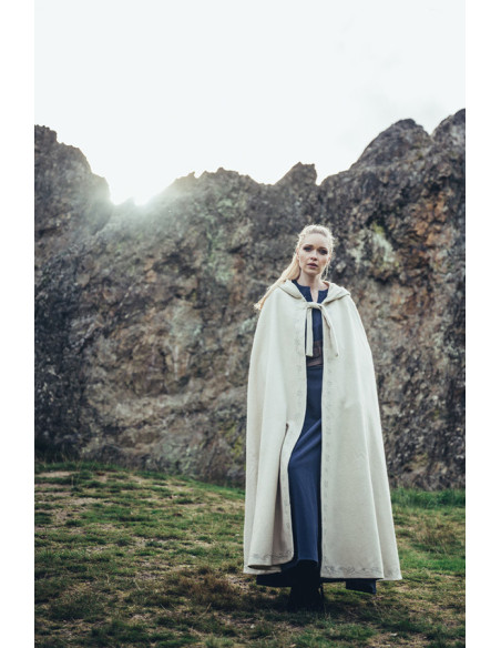 Middelalderkappe i naturhvid uld med...