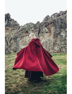 Capa medieval de lana roja con bordados a mano, modelo Alma