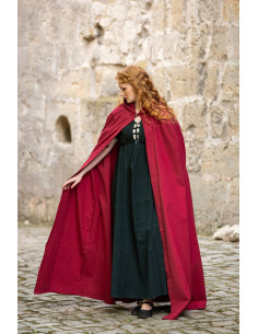 Capa medieval Erna de algodón con bordados, color rojo