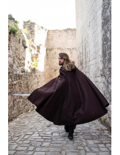 Capa medieval de lana modelo Tjark, color marrón 2