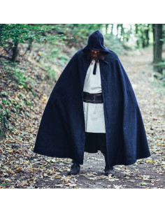 Lange middeleeuwse cape model Raik, blauw 160 cm.