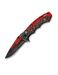 Navaja roja-negra Skull y flames, hoja 8,20 cm.
