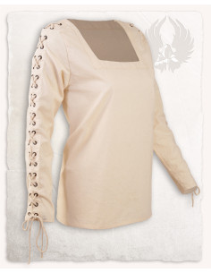 Blusa medieval mujer Abby crema con ojales y cordeles...
