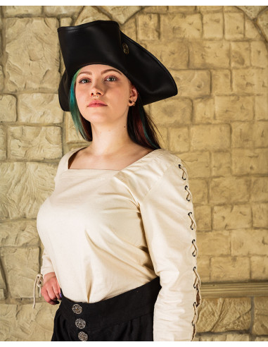 Abby creme middelalderlig kvindebluse med krydsede snore ⚔️ Størrelse