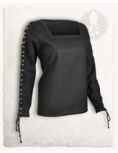 Abby zwarte middeleeuwse damesblouse met oogjes en...