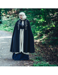 Middeleeuwse cape met borduursel model Lyra, kleur zwart