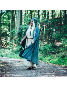 Middeleeuwse cape met borduursel model Lyra, groene kleur