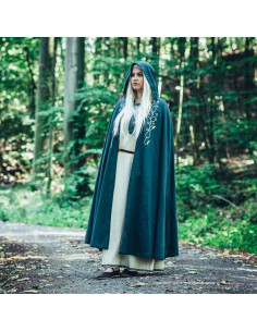 Middeleeuwse cape met borduursel model Lyra, groene kleur 2