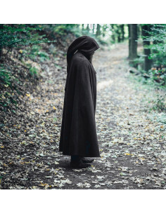 Capa medieval larga modelo Raik, negro 160 cm.