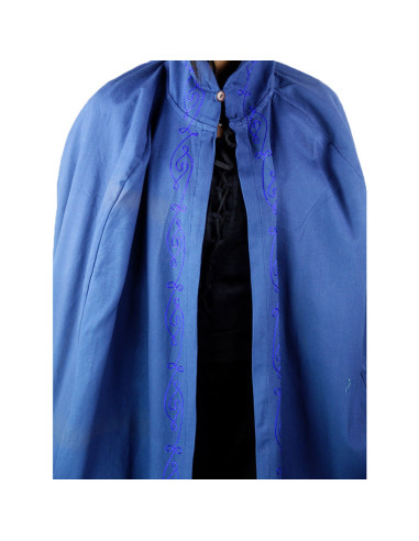 Capa medieval Erna de algodón con bordados, color azul