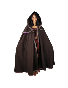 Middeleeuwse bruine wollen cape met capuchon model Theresa