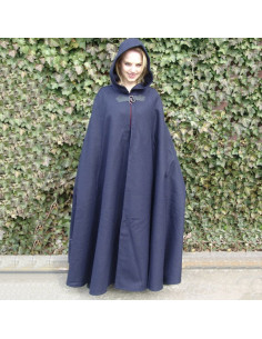 Middeleeuwse lange wollen cape model Hero, blauwe kleur