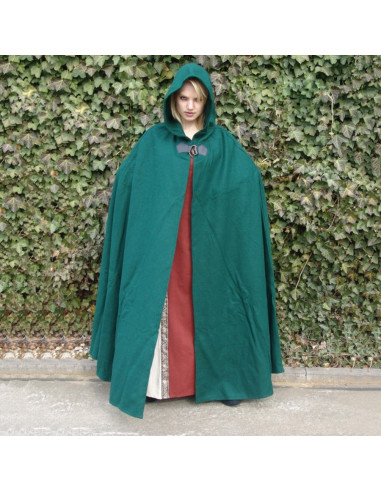 Capa medieval larga de lana modelo Héroe, color verde